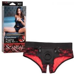 Cal Exotics Scandal Crotchless Pegging Panty Set - S/m - Red/black - S/m
