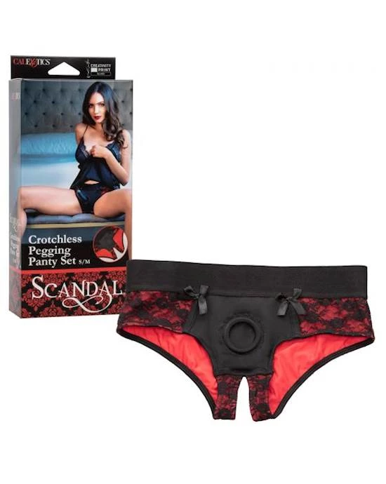 Cal Exotics Scandal Crotchless Pegging Panty Set - S/m - Red/black - S/m