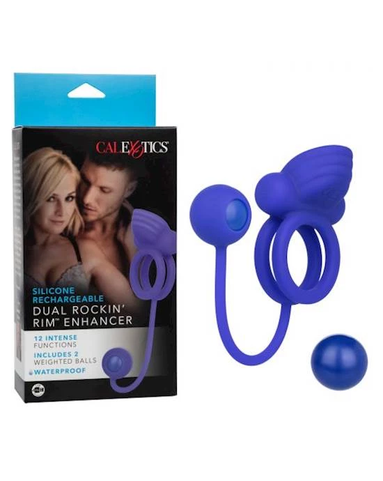 Cal Exotics Silicone Rechargeable Dual Rockin' Rim Enhancer - Purple - Image 7